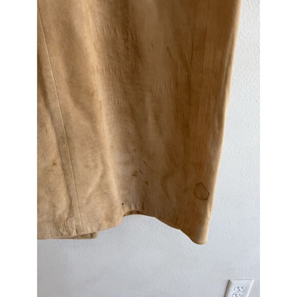 Vintage 70’s Suede Leather Coat Mink Collar XL Chocolate Beige Tan Button Up - Picture 8 of 15